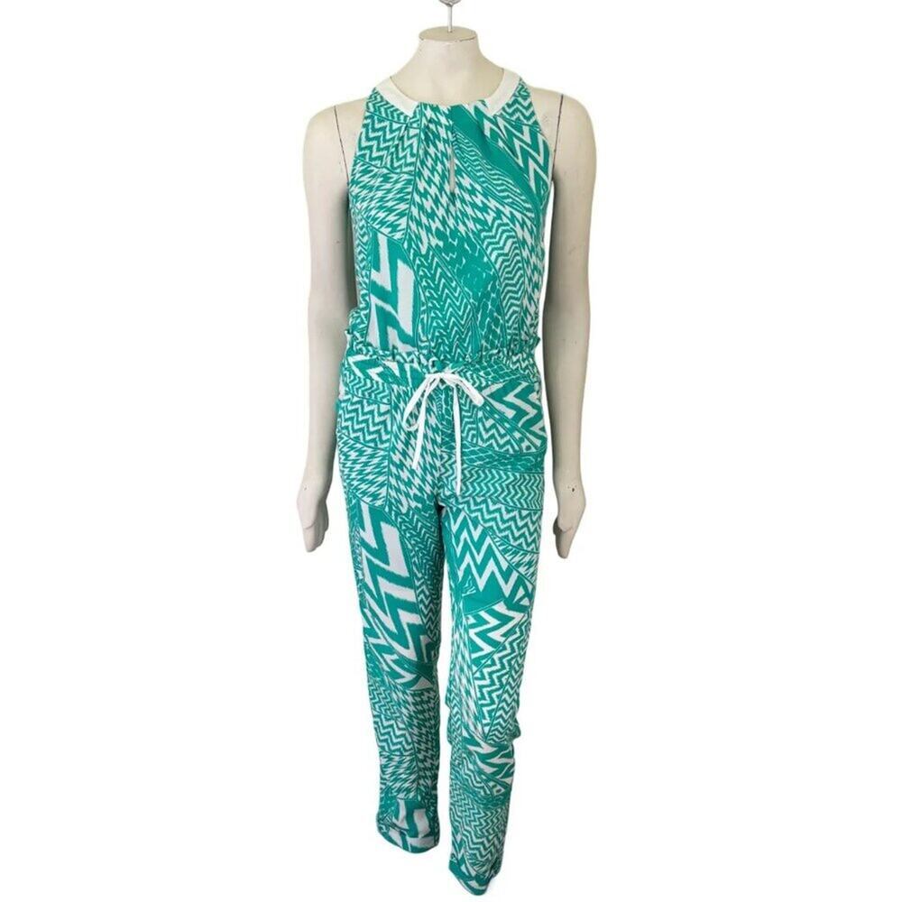 NWT SEE U SOON Sleeveless Jumpsuit in Printed Green & White  SZ 8